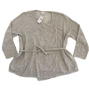 J.Jill Pure Jill Wrap Tie Cardigan Women XLP Gray Speckled Knit Sweater Pockets